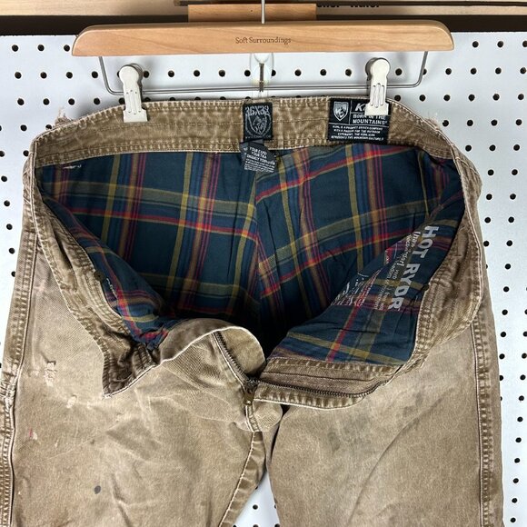 Kuhl Hot Rydr Plaid Lined Pants 36x32 Khaki Brown Hiking Distressed Worn Outdoor - Picture 3 of 11